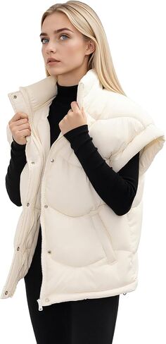Women's Oversized Puffer Vest Zip Up Winter Casual Warm Lightweight Sleeveless Padded Jackets in Saudi Arabia