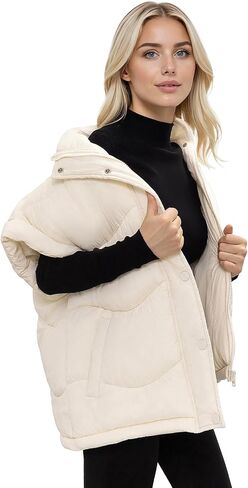 Women's Oversized Puffer Vest Zip Up Winter Casual Warm Lightweight Sleeveless Padded Jackets in Saudi Arabia