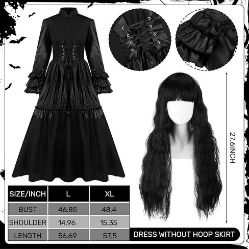 6 Pcs Women Victorian Vampire Costume Plus Size Gothic Dress Wig Collar Fangs Ring for Halloween Cosplay Party in Saudi Arabia