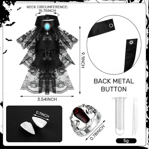 6 Pcs Women Victorian Vampire Costume Plus Size Gothic Dress Wig Collar Fangs Ring for Halloween Cosplay Party in Saudi Arabia