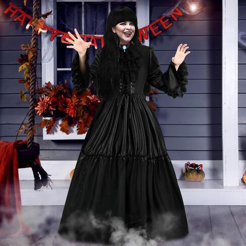 6 Pcs Women Victorian Vampire Costume Plus Size Gothic Dress Wig Collar Fangs Ring for Halloween Cosplay Party in Saudi Arabia