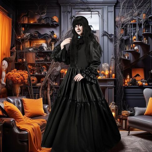 6 Pcs Women Victorian Vampire Costume Plus Size Gothic Dress Wig Collar Fangs Ring for Halloween Cosplay Party in Saudi Arabia