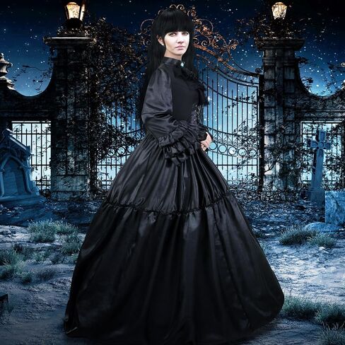 6 Pcs Women Victorian Vampire Costume Plus Size Gothic Dress Wig Collar Fangs Ring for Halloween Cosplay Party in Saudi Arabia