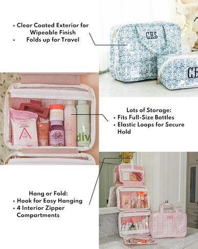 Personalized Hanging Toiletry Bag - Embroidered Travel Organizer for Women, Clear-Coated Makeup Bag with 4 Zipper Compartments, Foldable Organizer, Monogrammed Gift (Madison) in Saudi Arabia