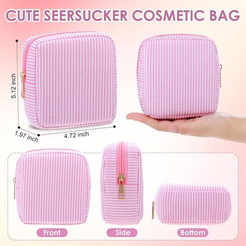 Sanwuta 6 Pcs Seersucker Cosmetic Bag Bulk Pinstripe Makeup Bag for Women Aesthetic Cute Travel Toiletry Organizer Preppy Storage Pouch for Wedding Bridesmaid Christmas Gift(Large,Macaron Color) in Saudi Arabia