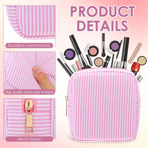 Sanwuta 6 Pcs Seersucker Cosmetic Bag Bulk Pinstripe Makeup Bag for Women Aesthetic Cute Travel Toiletry Organizer Preppy Storage Pouch for Wedding Bridesmaid Christmas Gift(Large,Macaron Color) in Saudi Arabia