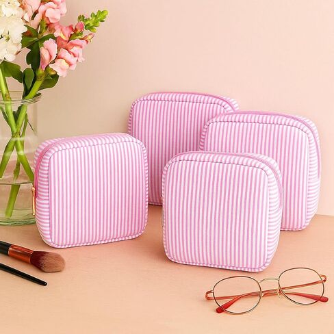 Sanwuta 6 Pcs Seersucker Cosmetic Bag Bulk Pinstripe Makeup Bag for Women Aesthetic Cute Travel Toiletry Organizer Preppy Storage Pouch for Wedding Bridesmaid Christmas Gift(Large,Macaron Color) in Saudi Arabia