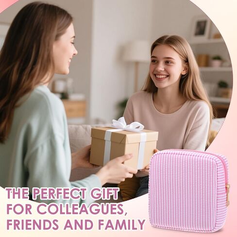 Sanwuta 6 Pcs Seersucker Cosmetic Bag Bulk Pinstripe Makeup Bag for Women Aesthetic Cute Travel Toiletry Organizer Preppy Storage Pouch for Wedding Bridesmaid Christmas Gift(Large,Macaron Color) in Saudi Arabia