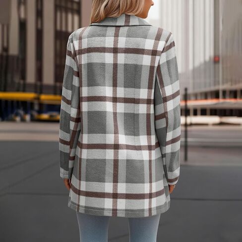 Plaid Blazer Jacket for Women 2025 - Notched Lapel Pea Coat Wool Blend Single Breasted Flannel Shacket Trench Coats in Saudi Arabia