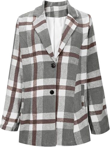Plaid Blazer Jacket for Women 2025 - Notched Lapel Pea Coat Wool Blend Single Breasted Flannel Shacket Trench Coats in Saudi Arabia