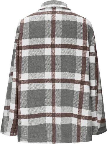 Plaid Blazer Jacket for Women 2025 - Notched Lapel Pea Coat Wool Blend Single Breasted Flannel Shacket Trench Coats in Saudi Arabia