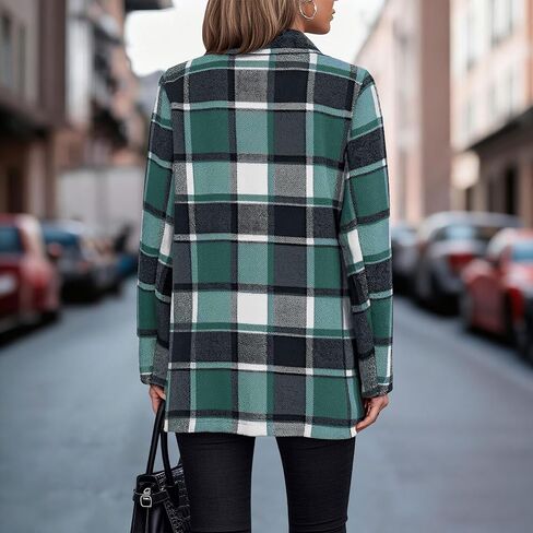 Plaid Blazer Jacket for Women 2025 - Notched Lapel Pea Coat Wool Blend Single Breasted Flannel Shacket Trench Coats in Saudi Arabia