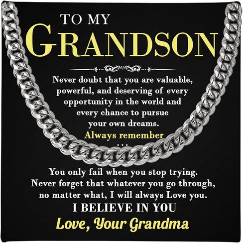 قلادة إلى حفيدتي من الجدة، هدية للأحفاد من الأجداد، قلادة سلسلة كوبية للحفيد لتخرج عيد الميلاد وعيد الميلاد، قلادة للأحفاد مع بطاقة تدليك وصندوق هدايا in Kuwait