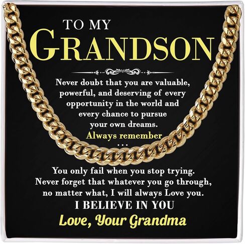 قلادة إلى حفيدتي من الجدة، هدية للأحفاد من الأجداد، قلادة سلسلة كوبية للحفيد لتخرج عيد الميلاد وعيد الميلاد، قلادة للأحفاد مع بطاقة تدليك وصندوق هدايا in Kuwait