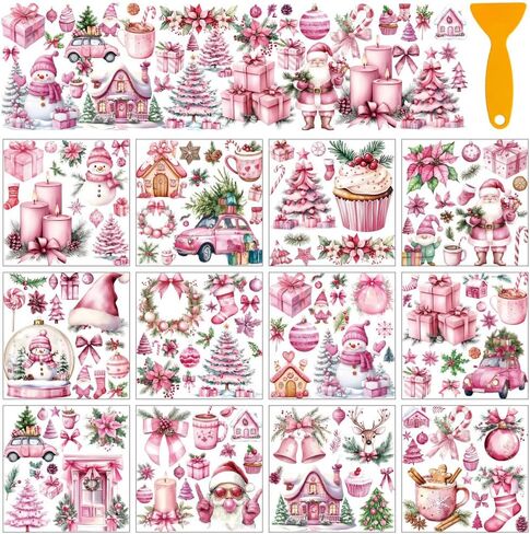 AHANDMAKER 12 ورقة فرك عيد الميلاد على ملصقات النقل جنوم الرنة سانتا كلوز نافذة يتمسك الأثاث صائق للمنزل مدرسة مكتب ديكور عطلة حزب DIY لوازم الحرف اليدوية، 5.5 × 5.5 in Kuwait