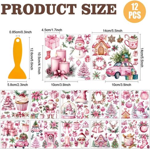 AHANDMAKER 12 ورقة فرك عيد الميلاد على ملصقات النقل جنوم الرنة سانتا كلوز نافذة يتمسك الأثاث صائق للمنزل مدرسة مكتب ديكور عطلة حزب DIY لوازم الحرف اليدوية، 5.5 × 5.5 in Kuwait
