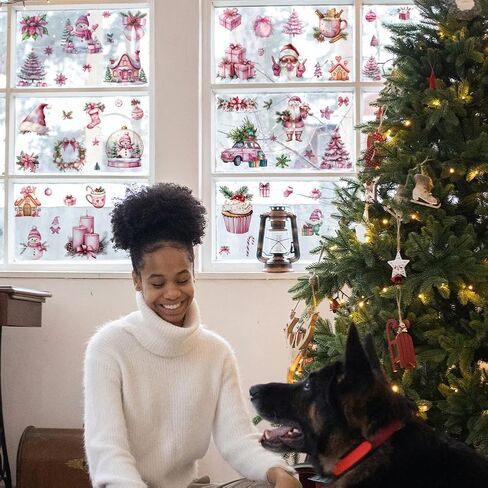 AHANDMAKER 12 ورقة فرك عيد الميلاد على ملصقات النقل جنوم الرنة سانتا كلوز نافذة يتمسك الأثاث صائق للمنزل مدرسة مكتب ديكور عطلة حزب DIY لوازم الحرف اليدوية، 5.5 × 5.5 in Kuwait