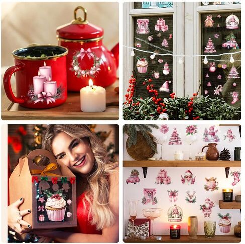 AHANDMAKER 12 ورقة فرك عيد الميلاد على ملصقات النقل جنوم الرنة سانتا كلوز نافذة يتمسك الأثاث صائق للمنزل مدرسة مكتب ديكور عطلة حزب DIY لوازم الحرف اليدوية، 5.5 × 5.5 in Kuwait