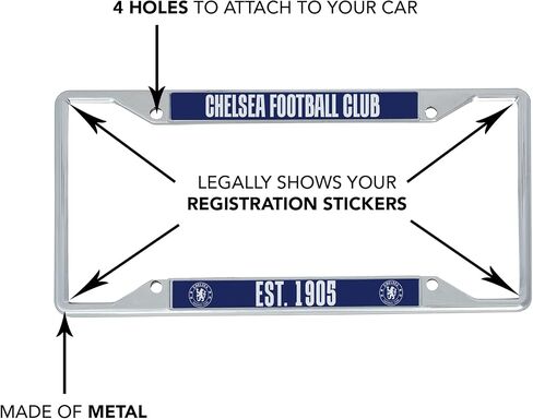 Desert Cactus Chelsea FC London Blue Lions إكسسوارات السيارات لكرة القدم وكرة القدم المعدنية وإطار لوحة الترخيص وحامل البطاقات للأمام والخلف من السيارة (الإطار - التصميم أ) in Saudi Arabia