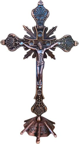 MTYIQS Standing Decorative Standing Crucifix, Antique Copper Finish, Ornate Victorian Style Cross with Base (BRONZE) in Saudi Arabia