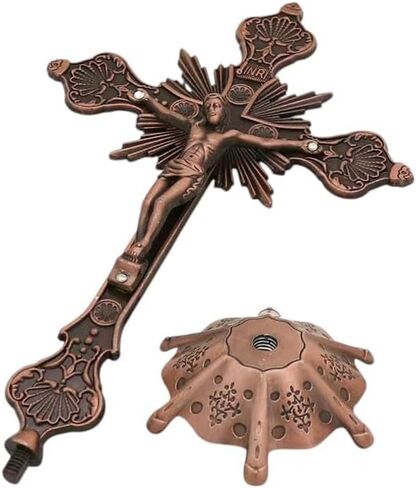 MTYIQS Standing Decorative Standing Crucifix, Antique Copper Finish, Ornate Victorian Style Cross with Base (BRONZE) in Saudi Arabia