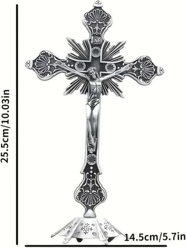 MTYIQS Standing Decorative Standing Crucifix, Antique Copper Finish, Ornate Victorian Style Cross with Base (BRONZE) in Saudi Arabia