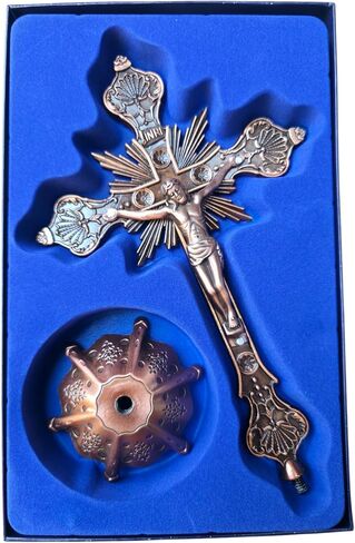 MTYIQS Standing Decorative Standing Crucifix, Antique Copper Finish, Ornate Victorian Style Cross with Base (BRONZE) in Saudi Arabia