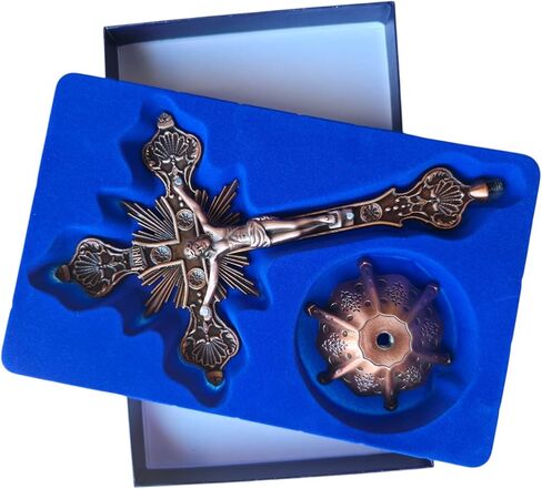 MTYIQS Standing Decorative Standing Crucifix, Antique Copper Finish, Ornate Victorian Style Cross with Base (BRONZE) in Saudi Arabia