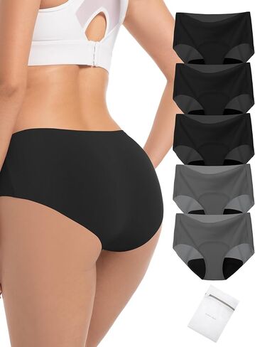 TIICHOO Seamless Period Underwear for Women Lightweight No Show Period Panties with Laundry Bag 5-Pack in Kuwait