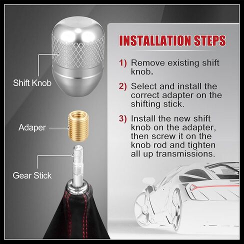 1 Set Universal Aluminum Alloy Car Automatic Manual Weighted Shifter Knob Gear Shift Knobs with Adapter Kit Silver Tone Durable Material in Saudi Arabia