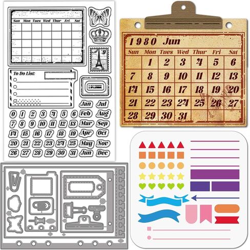 GLOBLELAND Vintage Postcards Clear Stamps Metal Rectangle Frame Die Cuts Layering PET Paint Craft Stencils for Card Making DIY Embossing Scrapbooking Craft in Saudi Arabia