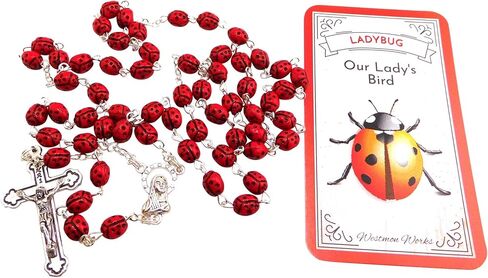 مجموعة صلاة كاثوليكية معدنية مرسومة يدويًا من Westmon Works Ladybug Rosary مع حقيبة مطابقة وبطاقة مقدسة مصنوعة في إيطاليا in Saudi Arabia