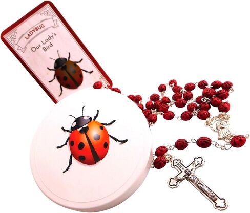 مجموعة صلاة كاثوليكية معدنية مرسومة يدويًا من Westmon Works Ladybug Rosary مع حقيبة مطابقة وبطاقة مقدسة مصنوعة في إيطاليا in Saudi Arabia