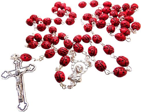 مجموعة صلاة كاثوليكية معدنية مرسومة يدويًا من Westmon Works Ladybug Rosary مع حقيبة مطابقة وبطاقة مقدسة مصنوعة في إيطاليا in Saudi Arabia