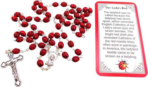 مجموعة صلاة كاثوليكية معدنية مرسومة يدويًا من Westmon Works Ladybug Rosary مع حقيبة مطابقة وبطاقة مقدسة مصنوعة في إيطاليا in Saudi Arabia