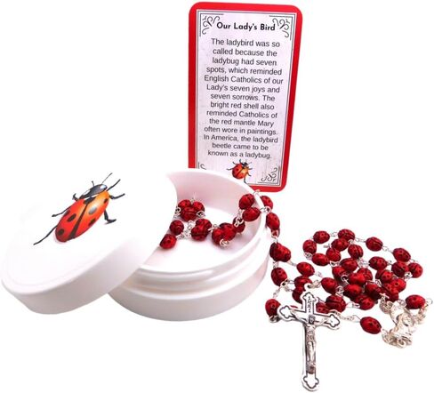 مجموعة صلاة كاثوليكية معدنية مرسومة يدويًا من Westmon Works Ladybug Rosary مع حقيبة مطابقة وبطاقة مقدسة مصنوعة في إيطاليا in Saudi Arabia