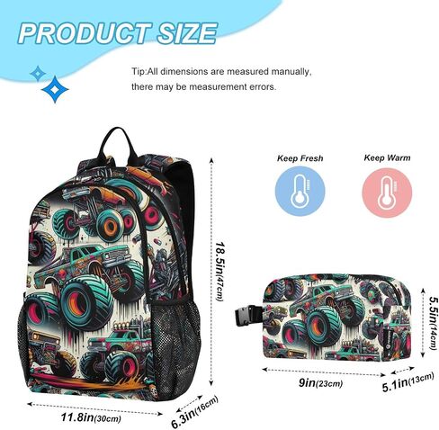 ALAZA Monster Trucks Graffiti Backpack and Lunch Bag Set for Boys Girls School Bookbag Cooler Kits in Saudi Arabia