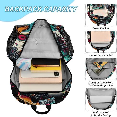 ALAZA Monster Trucks Graffiti Backpack and Lunch Bag Set for Boys Girls School Bookbag Cooler Kits in Saudi Arabia
