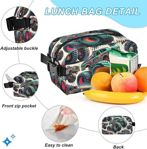 ALAZA Monster Trucks Graffiti Backpack and Lunch Bag Set for Boys Girls School Bookbag Cooler Kits in Saudi Arabia