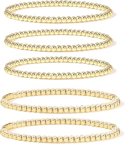 Stretch Bead Ball Bracelet stack Set for Women, 14K Gold Plated Beaded Bracelets Bracelet stack Set Adjustable Bracelet Set Jewelry for Gifts in Saudi Arabia