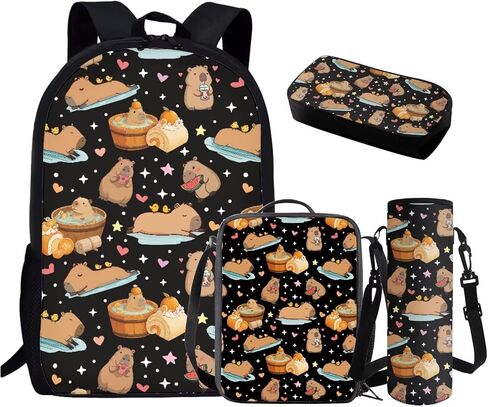 Capybara School Backpack for Girls 6-8 Kids School Bag School Supplies for Girls Kawaii Bookbag Set with Lunch Box Pencil Case Lightweight Kindergarten Rucksack Children's Back Pack in Kuwait
