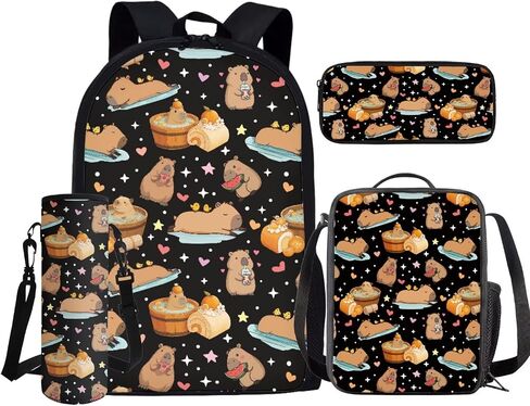Capybara School Backpack for Girls 6-8 Kids School Bag School Supplies for Girls Kawaii Bookbag Set with Lunch Box Pencil Case Lightweight Kindergarten Rucksack Children's Back Pack in Kuwait