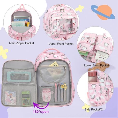 Cat Backpack for Girls Refrigerator Door School Bag for Kids Teen Women Casual Travel Daypacks (Pink) in Saudi Arabia