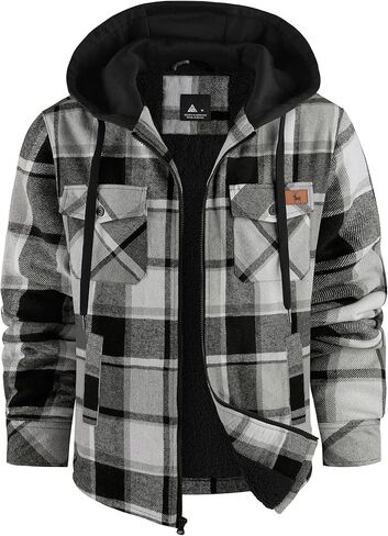 Men's Thick Fleece Plaid Jacket Flannel Shirts Sherpa Lined Full Zip Up Hoodie Winter Coat with Pockets in Kuwait