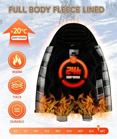 Men's Thick Fleece Plaid Jacket Flannel Shirts Sherpa Lined Full Zip Up Hoodie Winter Coat with Pockets in Kuwait