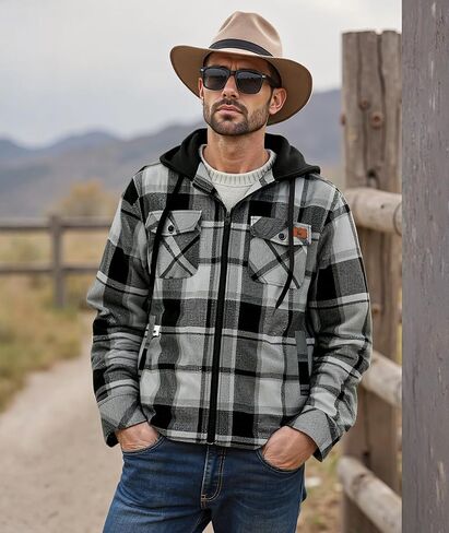 Men's Thick Fleece Plaid Jacket Flannel Shirts Sherpa Lined Full Zip Up Hoodie Winter Coat with Pockets in Kuwait