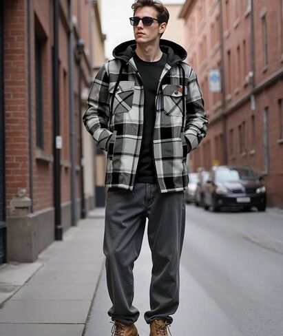 Men's Thick Fleece Plaid Jacket Flannel Shirts Sherpa Lined Full Zip Up Hoodie Winter Coat with Pockets in Kuwait