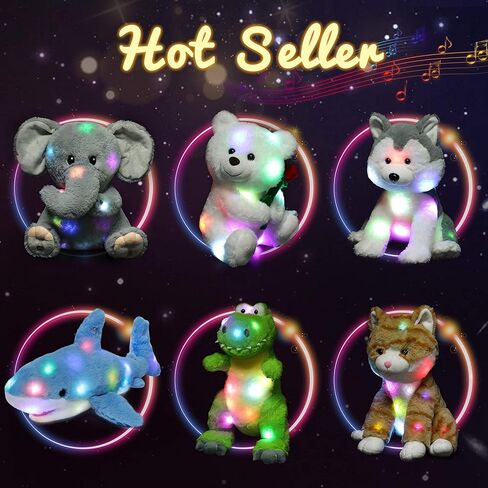Hopearl LED Plush Puppy Lighting Up Stuffed Animal Dog Floppy Pup Night Lights Glow in The Dark Birthday Festival for Kids Toddler Girls, White, 14'' in Kuwait