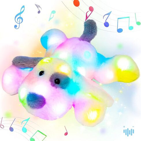 Hopearl LED Plush Puppy Lighting Up Stuffed Animal Dog Floppy Pup Night Lights Glow in The Dark Birthday Festival for Kids Toddler Girls, White, 14'' in Kuwait