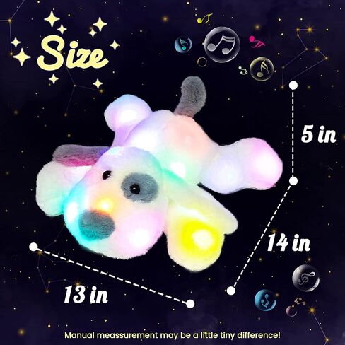 Hopearl LED Plush Puppy Lighting Up Stuffed Animal Dog Floppy Pup Night Lights Glow in The Dark Birthday Festival for Kids Toddler Girls, White, 14'' in Kuwait